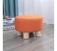 Repose-pieds rond en bois avec dessus rembourré en lin - Petit tabouret à 4 pieds pour salon et chambre à coucher, parfait pour les chaussures, 28 x 20 cm