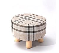 Repose-pieds rond en bois - Tabouret bas rembourré pour coiffeuse, chaussures et meubles de salon/chambre à coucher, design robuste à 4 pieds, taille compacte