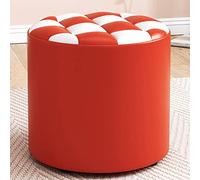 Repose-pieds rond en cuir pour salon et chambre à coucher, design élégant rouge et blanc, 31 x 28 cm, pièce d'appoint polyvalente, repose-pieds confortable, meubles de décoration d'intérieur