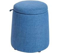 Repose-pieds rond en lin pour se reposer, canapé, tabouret de rangement, tabouret de rangement, pouf banc, boîte de rangement pour jouets, chaussures à langer pour la maison et le bureau, bleu, 42 x