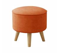 Repose-pieds rond en velours avec pieds en bois et coussinets antidérapants - Tabouret rembourré moderne pour salon, table basse ou canapé