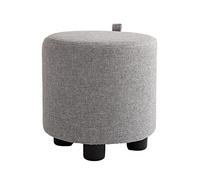 Repose-pieds rond moderne en tissu de lin gris, assise rembourrée de 27,9 cm de haut, petit tabouret élégant pour décoration de salon et de chambre à coucher, confortable et polyvalent