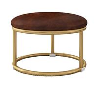 Repose-pieds rond rembourré avec bouton touffeté, en simili cuir avec étagère en métal, décoration chic pour entrée, salon, chambre à coucher, repose-pieds