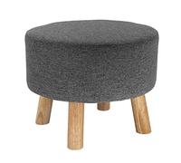 Repose-pieds rond rembourré - Petit banc à chaussures en bois massif et tabouret de canapé en tissu pour salon et cuisine - Gris élégant (44 x 34 cm)