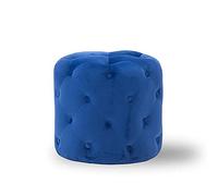 Repose-pieds rond style nordique ottoman avec boucle en tissu capitonné petit banc pour salon Cadre en bois massif Bleu