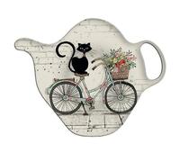 Repose sachet de thé - KIUB - Chat Cycliste - 9 5 cm x 7 5 cm - Mélamine - Design Contemporain