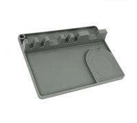 Repose-ustensiles de cuisine en silicone avec collecte goutte à goutte, garde vos comptoirs propres pendant que vous cuisinez (gris)