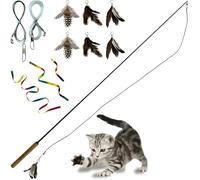 repounce Forever Stick Lot de jouets pour chat - Le jouet incassable pour chat avec des cordes de baguette supplémentaires, des rubans arc-en-ciel et 6 jouets à plumes, lot de jouets de rechange