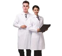 Reppkyh Manteau de Laboratoire Unisexe, Coton, pour Femmes et Hommes, Manteau de Docteur Blanc avec Boutons, 3 Poches, Manteau de Laboratoire à Manches Longues