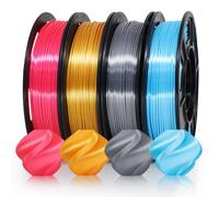 Reprapper 4x 250g Silk PLA Filament PLA 1.75 (± 0.03 mm) 1kg pour Imprimante 3D, Shiny PLA avec une Brillance Soyeuse Nacrée, Colour Pack, 4 Bobines 250g Rose, Or, Bleu, Argent