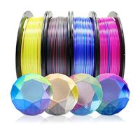 RepRapper Filament PLA Soie Tri-Color 1,75mm pour Imprimante 3D - Multicolore Coextrusion Rose//Vert, Rouge/Bleu/Or, Vert/Jaune, Or/Cuivre/Noir - Précision +/-0,03mm, 4x250g