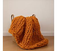 REPRECONF Couverture tricotée à la Main en Chenille Douce et épaisse - 127 x 152,4 cm - Couverture géante Chaude et épaisse pour canapé, lit, Voyages (Orange brûlé, jeté de 127 x 152,4 cm)