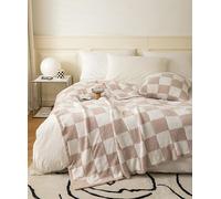 REPRECONF ZASTION Couverture à Carreaux Ultra Douce et Confortable en Microfibre tricotée en Polaire légère pour canapé, lit, crème de Voyage 130 cm x 150 cm