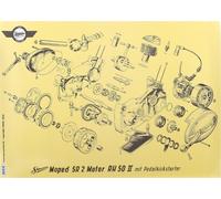 Représentation explosive Poster couleur (72x50cm) Moteur Simson SR2 RH50II SR2 avec démarreur à pédale