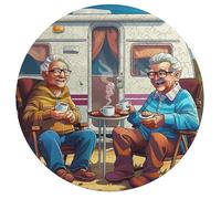 Représente Un Couple âgé Heureux Assis Rond Puzzle 195 Pièces pour Adultes Enfants Forme d'animal Jeu Éducatif Jouets Défi Décompression Progressive Activité Familiale 195 PCS