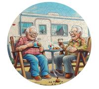 Représente Un Couple âgé Heureux Assis Rond Puzzle 195 Pièces pour Adultes Enfants Forme d'animal Voyage Design Décompression Progressive Réduction du Stress Décoration 195 PCS