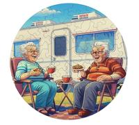 Représente Un Couple âgé Heureux Assis Rond Puzzle 68 Pièces pour Adultes Enfants Forme d'animal Cadeau Inspirations Voyage Réduction du Stress Activité Familiale Parfaite 68 PCS