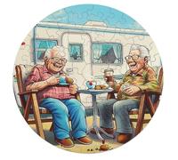 Représente Un Couple âgé Heureux Assis Rond Puzzle 68 Pièces pour Adultes Enfants Forme d'animal Célébrités Réduction du Stress Décoration Murale Jeu Éducatif Jouets Défi 68 PCS