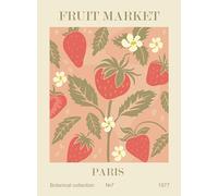 Reproduction Affiche Fruit Market Paris 1977 - Poster Fraises Vintage Botanique - Illustration Marché Fruit Style Rétro - Décoration Murale Cuisine Salon - Botanical Collection N°7 (40X60 CM)