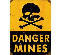 Reproduction Danger Mines Do Not Enter Warning Tin Metal Sign Décoration murale amusante pour la maison Cuisine Bar Chambre Garage Vintage Rétro Affiche Plaque Pouces 30x40CM