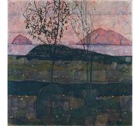 Reproduction d'art sur toile roulée - Egon Schiele - Soleil couchant - 76,2 x 101,6 cm | Couleurs résistantes à la décoloration | Décoration murale unique pour intérieurs modernes
