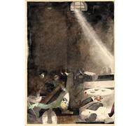 Reproduction d'art sur toile roulée - Karlis Padegs - Thé cinq heures dans la morgue - 127 x 101,6 cm | Couleurs résistantes à la décoloration | Décoration murale unique pour intérieurs modernes