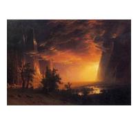 Reproduction d'art sur toile roulée - Lever de soleil dans la vallée de Yosemite par Bierstadt - 76,2 x 101,6 cm | Couleurs résistantes à la décoloration | Décoration murale unique pour intérieurs