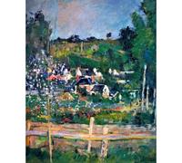 Reproduction d'art sur toile roulée - Village derrière la vue d'Auvers - sur-Oise, La clôture de Cézanne - 76,2 x 101,6 cm | Couleurs résistantes à la décoloration | Décoration murale unique pour