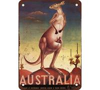 Reproduction de plaque en métal vintage Visit Australia Kangourou 20,3 x 30,5 cm