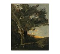 Reproduction de Tableau célèbre de Camille Corot "Coucher de soleil avec une lionne"Impression sur toile,art mural pour décor de salon Tableaux 40x50cm(16x20in) sans cadre