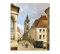 Reproduction de Tableau célèbre de Camille Corot "Le beffroi de Douai"Impression sur toile,art mural pour décor de salon Tableaux 20x25cm(8x10in) sans cadre