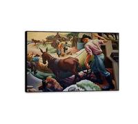 Reproduction de tableau de Thomas Hart Benton Une histoire sociale de l'État Impression sur toile Copie de peinture à l'huile Décoration d'intérieur Salon et chambre75x50cm(30x20in)Cadre noir