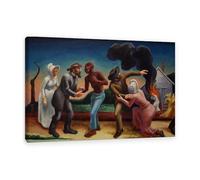 Reproduction de tableau de Thomas Hart Benton Une histoire sociale du détail l'État Impression sur toile Copie de peinture à l'huile Décoration Salon et chambre60x40cm(24x16in)Cadre intérieur