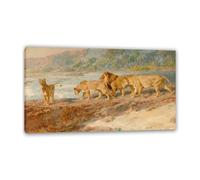 Reproduction Tableau CéLèBre de Briton RivièRe Poster Au bord d'un fleuve africain Impression sur Toile de Briton Riviere Animalier Decoration Murale pour Salon Chambre 60x100cm(24x39in)Cadre