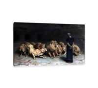 Reproduction Tableau CéLèBre de Briton RivièRe Poster Daniel dans la fosse aux lions Impression sur Toile de Briton Riviere Animalier Decoration Murale pour Salon Chambre 50x80cm(20x31in)Cadre