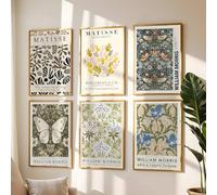 Reproductions d'art sur toile, style abstrait vintage, inspirées de l'exposition Matisse/William Morris, style mural, affiches murales, décoration intérieure moderne (50 x 70 cm / 6 pièces sans cadre)