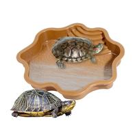 Reptile Bathing Pool with Ramp, Tortoise Bathtub Dish for Gecko, Bearded Dragon, Snake, Lizard, Multi-Use Aquarium Decor, Feeding and Soaking Accessory, 11.42x10.63x1.77 inches