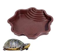 Reptile Bathing Pool with Ramp, Tortoise Bathtub Dish for Gecko, Bearded Dragon, Snake, Lizard, Multi-Use Aquarium Decor, Feeding and Soaking Accessory, 11.42x10.63x1.77 inches