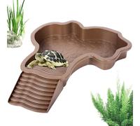 Reptile Bathing Tub with Integrated Ramp - Multifunctional Feeding Dish and Water Pot | Aquarium Ornament Turtle Pool for Amphibians and Aquatic Climbing Pets