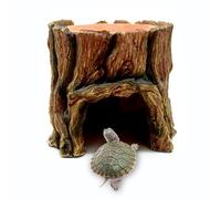 Reptile Cave - Tree Trunk Shelter, Resin Habitat, Aquarium Decoration | Plateau Alimentaire Built-In, Naturalistic Design for Gecko Frog and Small Snake Terrarium Environment