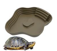 Reptile Water Dish, Tortoise Bathing Pool, Habitat Accessories with Ramp, Ideal for Salamander, Bearded Dragon, Lizard, Frog, Snake, Gecko Enclosure Setup, 9.65x8.58x1.57 inches