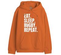 Republic Of California Eat, Sleep, Rugby, Repeat imprimé Hooded Sweatshirt Homme -Coupe Standard Winter Wear avec Capuche à Cordon de Serrage et Poche Kangourou,Repeat_Orange,Taille XL