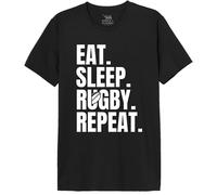 Republic of California « Eat, Sleep, Rugby, Repeat » MEREPCZTS127 T-Shirt Homme, Noir, Taille 3XL