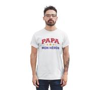 REPUBLIC OF CALIFORNIA Men's Papa Mon Héros imprimé T-Shirt Father's Day Gift - Men's Christmas Dad of Love Grandpa Stepfather Husband Birthday Gift,Blanc_Large