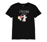 Republic Of California Spring Happiness Rabbit Flowers imprimée T-Shirt Enfant Garçon Fille Tee-Shirt Mode Casual Été Confortable à Manches Courtes et col Rond en Coton,Noir_Taille 12 Ans