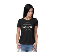 REPUBLIC OF CALIFORNIA Women's Certifiée Meilleure Maman du Monde imprimé T-Shirt Mother's Day Gift - Women's Christmas Mum of Love Grandma Stepmom Wife Birthday Gift,Noir_Small