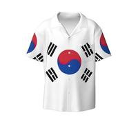 République de Corée Imprimée Chemises élégantes de tous les jours pour hommes, Manches Courtes Robes Chemises pour Hommes, Polyester Chemises Boutonnées, Noir., M