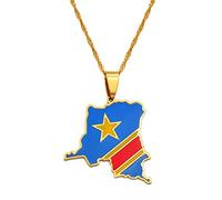 République Démocratique Du Congo Pendentif Colliers - Rétro Ethnique Hip Hop Carte Drapeau Charme Pendentif Collier Pour Femmes Hommes Clavicule Chaîne Pull Mince Chaîne Bijoux Cadeau De Fête