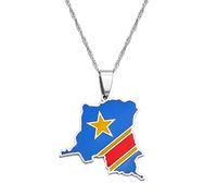 République Démocratique Du Congo Pendentif Colliers - Rétro Ethnique Hip Hop Carte Drapeau Charme Pendentif Collier Pour Femmes Hommes Clavicule Chaîne Pull Mince Chaîne Bijoux Cadeau De Fête