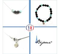 République Dominicaine Collier Larimar Set + 8 mm perles de lave chaîne en acier inoxydable